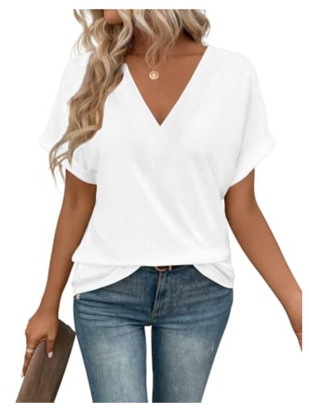 Women's V-Neck Short Sleeve T-Shirt Soft Casual Summer Blouse Lightweight